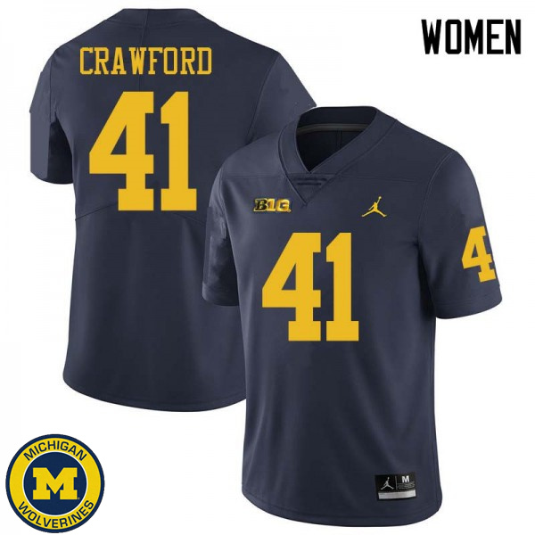 Women University of Michigan #41 Kekoa Crawford Navy Jordan Brand Alumni Jersey